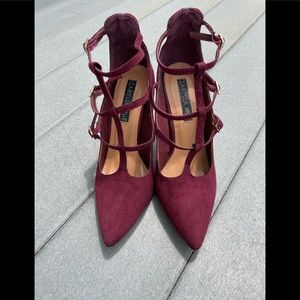 Izabella Rue Andreen Maroon Strappy Suede Heels